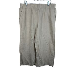Eileen Fisher Wide Leg Pull On Linen Pants Tan Size Large EUC Lagan Look Minimal